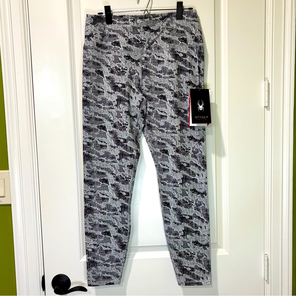 Spyder Active Black White Workout Leggings Size Large NWT